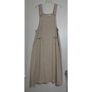 f.l. Malik Vintage Rayon Linen Blend Overall Button Shoulder Jumper Dress Medium